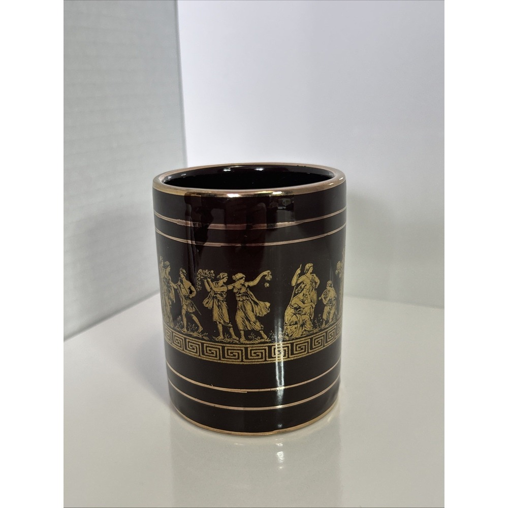 Vintage‎ 24K Gold Ceramic Cup Greece 9cm Tall Handmade In Greece